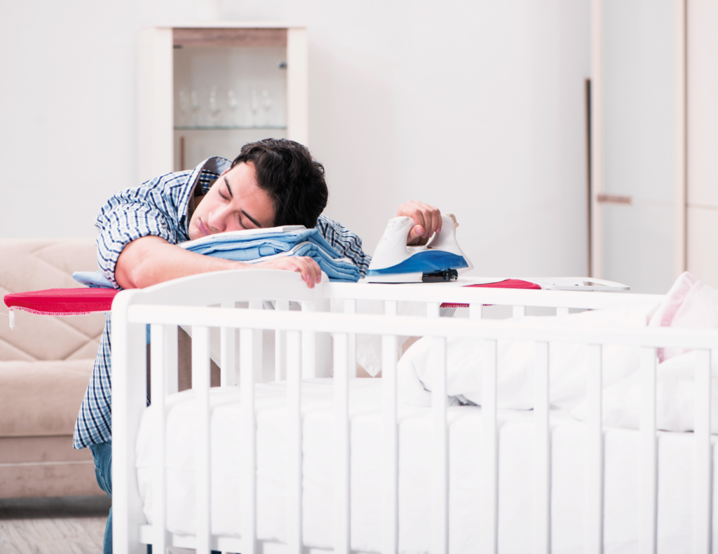 Exhausted father slumped over an ironing board next to a white baby crib, still holding the iron while asleep Caption: Sleep deprivation hits differently when you're still trying to keep up with everything else — laundry included. SEO description: Photo of a visibly exhausted father in a plaid shirt slumped over an ironing board next to a white baby crib, still gripping a clothes iron while asleep, depicting the extreme fatigue and mental load of new fatherhood and dad burnout.  This one has a different energy than the hero image — it's more wry than heavy, which gives it good placement potential mid-article where you want to keep readers engaged without the tone getting too dark. It works well alongside the sleep deprivation section or the "stop trying to tank through everything" tip. The ironing board detail makes the point without any text — he's still trying to get things done while completely depleted.You said: i will use this image for a blog name the image and give me the alt text caption and description for seoi will use this image for a blog name the image and give me the alt text caption and description for seo7:44 PMClaude responded: Here you go:Here you go:  File name: exhausted-dad-nighttime-crying-newborn-sleep-deprivation.jpg Alt text: Exhausted father lying in bed at night with his hand on his head while holding a crying newborn on his chest Caption: Nighttime with a newborn is one of the hardest parts — the crying, the broken sleep, the not knowing when it ends. SEO description: Dimly lit photo of a visibly exhausted father lying in bed at night with one hand pressed to his head while a crying newborn rests on his chest, capturing the reality of newborn sleep deprivation and dad burnout during the nighttime hours.  This is your most emotionally raw image of the three — the low light, the crying baby, and the dad's expression all hit hard without feeling staged. It belongs in the "Why do I dread nighttime with the baby?" FAQ section or alongside the sleep deprivation content. Of the three dad burnout images, use this one deepest in the article where the tone gets more honest and direct — it earns its weight there.You said: i will use this image for a blog name the image and give me the alt text caption and description for seoi will use this image for a blog name the image and give me the alt text caption and description for seo7:47 PMClaude responded: Here you go:Here you go:  File name: dad-sleeping-fully-clothed-exhausted-new-father-burnout.jpg Alt text: Exhausted father in a dress shirt sleeping face-down on a pillow in a dark room, still fully clothed Caption: When you're this depleted, sleep stops being a choice and starts being something that just takes you. SEO description: Dark, moody photo of a visibly exhausted father in a light blue dress shirt collapsed face-down on a pillow in a dimly lit room, still fully dressed, illustrating the extreme sleep deprivation and physical exhaustion of new fatherhood and dad burnout.  The detail that makes this image work is that he's still in his work shirt — he didn't even make it to changing before crashing. That one visual tells the whole story of a dad running on empty while still trying to function. It pairs well with the sleep deprivation section or the "stop trying to tank through everything" tip. Tonally it's the quietest and most defeated of the set, so use it where the article slows down and gets real — not at the top.You said: i will use this image for a blog name the image and give me the alt text caption and description for seoi will use this image for a blog name the image and give me the alt text caption and description for seo7:48 PMClaude responded: Here you go:Here you go:  File name: bearded-dad-asleep-in-chair-newborn-on-chest-daytime.jpg Alt text: Bearded father asleep in a yellow armchair with a newborn sleeping on his chest during the day Caption: Sleep when the baby sleeps — it's not a cliché, it's the only recovery window you've got in those early weeks. SEO description: Daytime photo of a bearded father with his eyes closed and head resting back in a yellow armchair while a newborn sleeps peacefully on his chest, capturing the exhaustion and quiet moments of new fatherhood.  This is the warmest image of the set — it's exhausted but not bleak. Both of them are asleep, the light is soft, and there's something genuinely tender about it. That makes it the right image for the recovery and wrap-up sections of the article, where the tone shifts from naming the problem to offering some relief. After the darker nighttime and work-shirt images, this one lands as a breath of air. It also happens to be the most shareable of the four — the kind of photo new parents forward to each other.You said: i will use this image for a blog name the image and give me the alt text caption and description for seoi will use this image for a blog name the image and give me the alt text caption and description for seo7:52 PMClaude responded: Here you go:Here you go:  File name: stressed-dad-holding-newborn-hand-on-head-bedroom.jpg Alt text: Stressed father sitting on the edge of a bed holding a newborn in one arm with his other hand gripping his head Caption: Holding it together on the outside while falling apart on the inside — that's what dad burnout actually looks like. SEO description: Photo of a stressed father in a gray t-shirt sitting on the edge of a bed, cradling a newborn in one arm while pressing his other hand to his head in a gesture of overwhelm, depicting the mental and emotional strain of new fatherhood and paternal burnout.  What separates this image from the hero shot is the body language — he's upright, he's holding the baby correctly, he's functioning. But the hand on the head gives it away. That's exactly the "present physically but gone mentally" sign described in the article, which makes this the ideal image for that specific section. It also works well for the signs and symptoms portion since it reads as a man in the middle of it, not after the crash. Use it mid-article to break up the text right where that section sits.You said: can you check this article to see if it doesn't have redundant sentences and if so rephrase them and also to eliminate all the things that sound AI and rephras…The First Night Home With a Newborn.docxdocxcan you check this article to see if it doesn't have redundant sentences and if so rephrase them and also to eliminate all the things that sound AI and rephrase them as well8:04 PMClaude responded: Here's the revised article:Extract text from the docx fileExtract text from the docx fileHere's the revised article:  H1: The First Night Home With a Newborn: A Practical Guide for Dads Quick Answer: The first night home with a newborn means high alertness, fragmented sleep, and learning what your baby's sounds actually mean. Dads often feel hypervigilant and useless while their partner feeds the baby. Getting through the first night is about being present, supporting your partner's physical needs, and knowing that the grunting and squeaking you'll hear is a normal part of a newborn's digestive system doing its job.  The drive home and the "no nurse" realization Nobody tells you about the drive home. You're doing 15 miles per hour in a 45 zone. You have a tiny human strapped into a car seat that took you 40 minutes to install. The hospital is behind you. Your house is ahead of you. Somewhere between those two points, it hits — there is no nurse call button at home. Welcome to the first night.  Decoding the grunting and the "wrong" quiet At some point tonight your baby will start making noises that sound like a tiny old man trying to lift something heavy. Grunts, squeaks, whimpers. Your first instinct will be to assume something is wrong. What you're actually hearing is a loud sleeper. Newborn digestive systems are brand new and working hard — they grunt when they pass gas or move through a bowel movement. It's called infant dyschezia. It looks dramatic and sounds intense, but it means their system is running exactly as it should. Then there's the quiet. When the baby finally goes still, that can feel alarming too. Your brain is on high alert and doesn't know how to read calm yet. That hypervigilance is your instinct running at full capacity — exhausting because your body refuses to stand down even when rest is available.  The cluster feeding plot twist You just fed the baby and everyone is settling in. Then the baby wants to eat again forty minutes later. This is cluster feeding — a concentrated stretch of frequent feeds that stimulates milk supply and loads up on calories. Your role during cluster feeding is to manage everything except the actual feeding. Water, snacks, pillows. You take the baby the second a feed ends so your partner can rest. It might feel like you're doing nothing. You're not — you're providing the foundation that makes feeding possible.  Managing the "useless" feeling At some point tonight, probably in the dark, you'll feel completely useless. It's a thought your brain offers when it doesn't have a clear role yet. It's not a verdict on your ability as a father. You and your partner might also snap at each other. Sleep deprivation cuts into your ability to regulate emotions and makes every comment feel personal. The tension you feel is almost always exhaustion, not your relationship. Give each other room.  The Wrap-Up The first night is a real shock. Everything familiar about your life has been rearranged in a matter of hours. You don't have to feel any particular way tonight to be a good dad. Tomorrow you'll know a little more than you do right now, and the night after that a little more still. Fatherhood builds in moments like this one. Morning always comes.  FAQ: What dads are asking Is it normal to keep checking if the baby is still breathing? Yes — this is the most common concern among new fathers. Your protective instincts are running at full volume. As you get more familiar with your baby's breathing patterns and sleep sounds, that intensity settles on its own. How can I help if my partner is breastfeeding? Keep her hydrated, fed, and comfortable. Handle every diaper change and burping session between feeds. That frees her body to recover while she's doing the one thing you can't do for her. Why don't I feel an immediate rush of love? For many dads, bonding is a slow build rather than a sudden moment. The connection develops over weeks of caregiving, eye contact, and soothing. Your presence tonight is where it starts. How do I know if the baby is too cold or too hot? Dress the baby in one more layer than you're wearing comfortably. Check their chest or the back of their neck — warm and dry is fine, sweaty or red means too hot. Should I stay awake during night feeds? That depends on what works for your situation. Some couples find it helps for dad to stay up for company or to handle burping. Others run shifts so one person sleeps deeply while the other is on. Figure out what gets you both the most rest. What's the safest way for the baby to sleep? On their back, on a flat firm surface — crib or bassinet. Sleep area clear of blankets, pillows, and stuffed animals. How do I handle my own anxiety tonight? Come back to the basics when the spiral starts: Is the baby fed? Clean diaper? Safe? If yes, you're doing it right. Why is my baby crying even after being fed and changed? Newborns sometimes cry to process the overstimulation of a brand new world. If the basics are covered, they likely just need to be held, rocked, or swaddled. Your calm is one of the most useful things you have right now.  Main changes made:  Removed "Understanding what is coming is a kind way to prepare for the hours ahead" — vague AI transition sentence that added nothing Cut "Chief of Logistics" in quotes — the kind of cute label AI invents to sound helpful Removed "lifelong bond" from the bonding FAQ — AI tends to reach for that phrase as an emotional payoff; it's unnecessary Cut "Save this for when your mind starts spiraling" from the wrap-up — reads like an AI talking about its own content Removed "You are showing up, and that already counts for more than you know" — AI reassurance-stacking Trimmed "What Dads are asking in the forums" to "What dads are asking" — the forums reference was vague filler Cut "gold standard for safe sleep" — AI tends to use that phrase as a credibility signal; replaced with plain language Tightened the quick answer to remove redundant phrasing around "success" being "defined by"